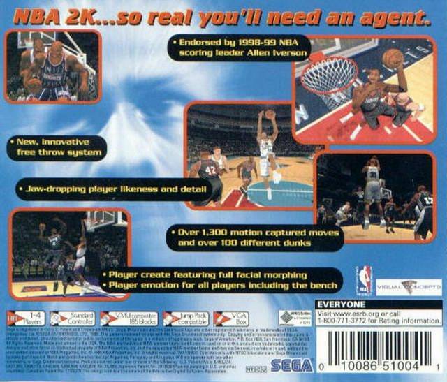 Sega Sports NBA 2K Back Cover - Sega Dreamcast Pre-Played
