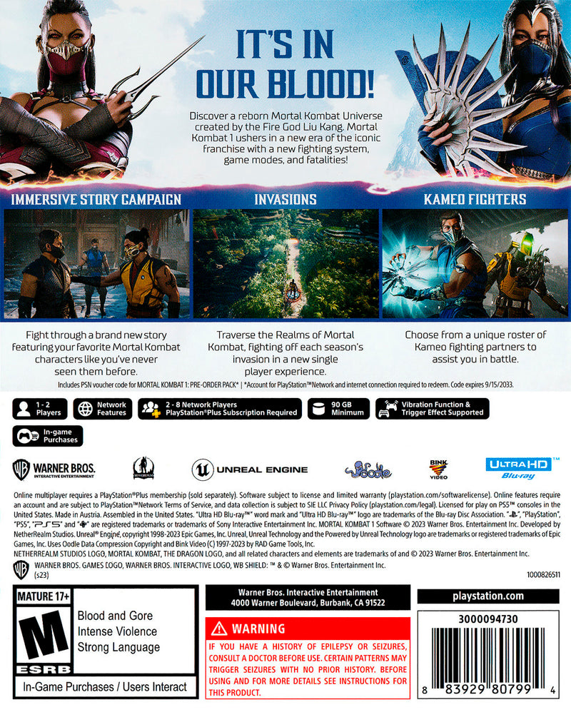 Mortal Kombat 1 Back Cover - Playstation 5 Pre-Played
