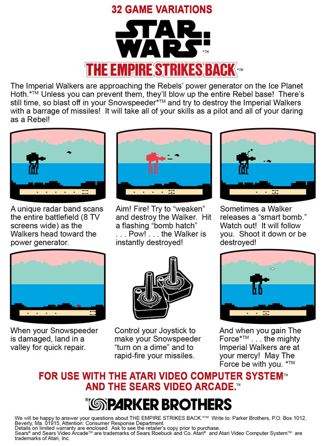 Star Wars The Empire Strikes Back Back Cover - Atari Pre-Played