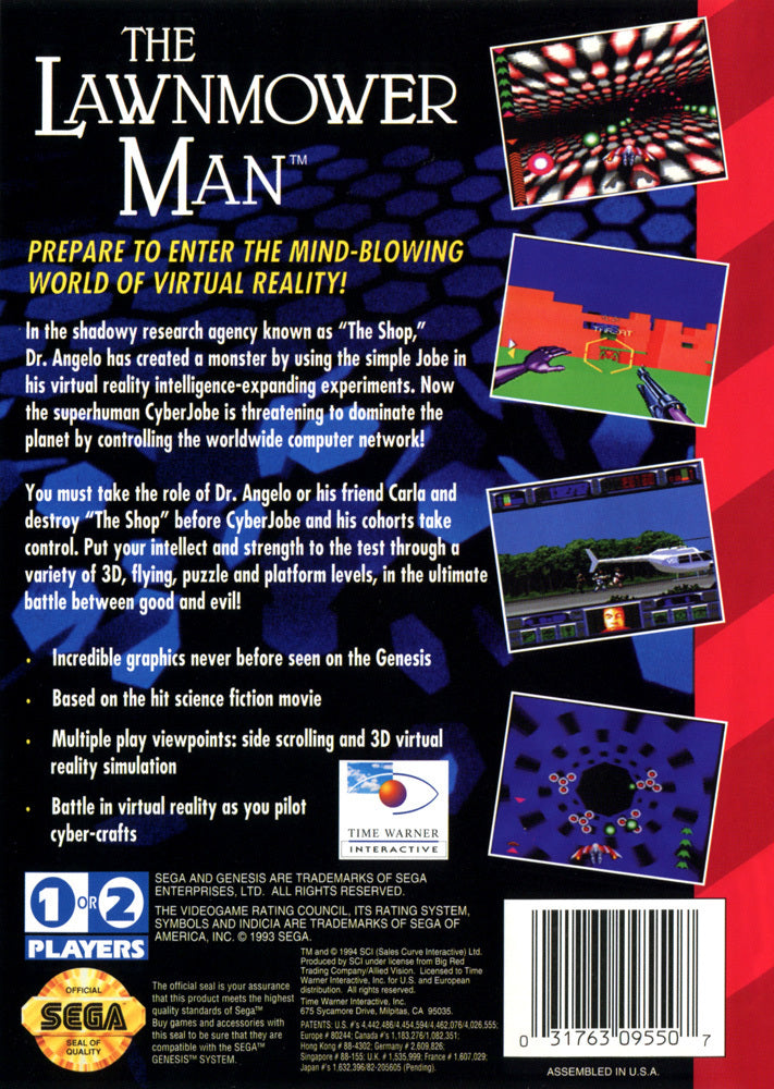 Lawnmower Man - Sega Genesis Video Game Cartridge, Classic 90s Action Game