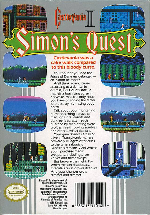 Castlevania II: Simon's Quest Back Cover - Nintendo Entertainment System, NES Pre-Played