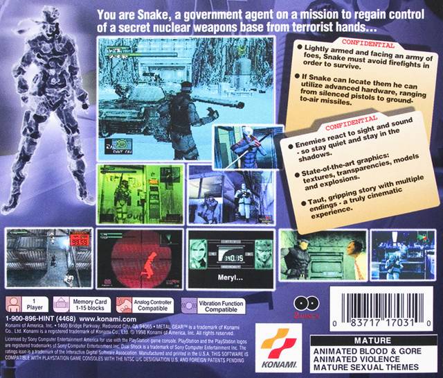 metal gear solid ps1 cover Metal Gear Solid (Greatest Hits) Complete in Case