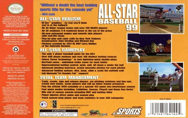 All-Star Baseball 99 - Nintendo – Game On Games