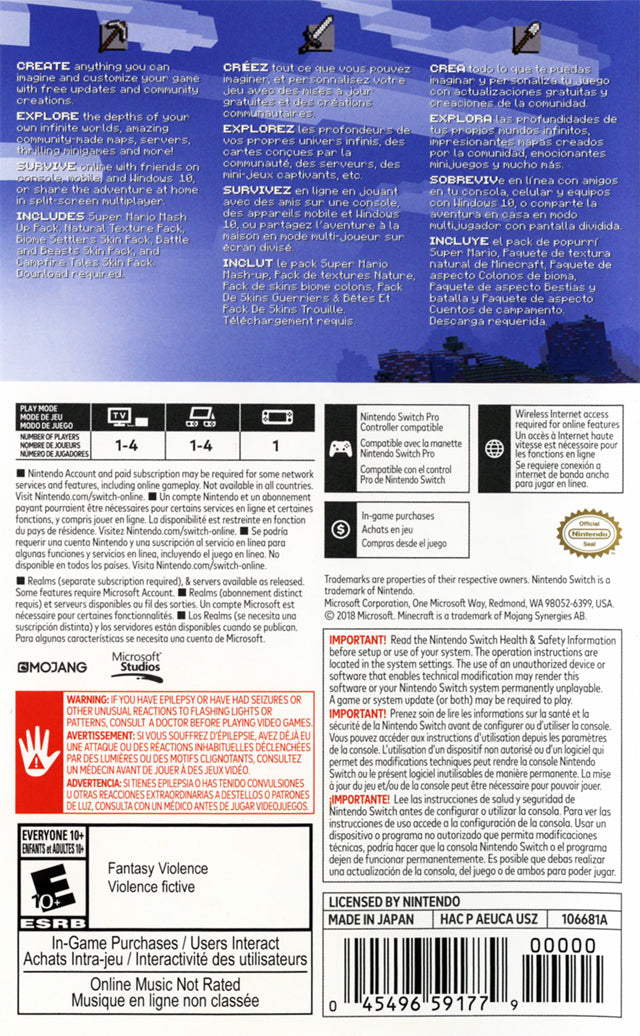 Minecraft Back Cover - Nintendo Switch Pre-Played