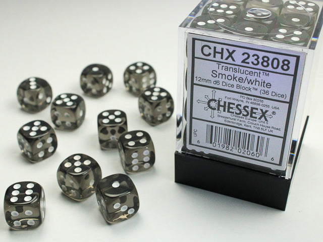 Chessex Translucent 12mm D6 Smoke/White (36)