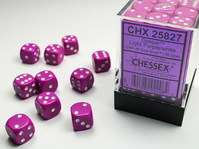 Chessix Opaque 12mm D6 Light Purple/White (36)