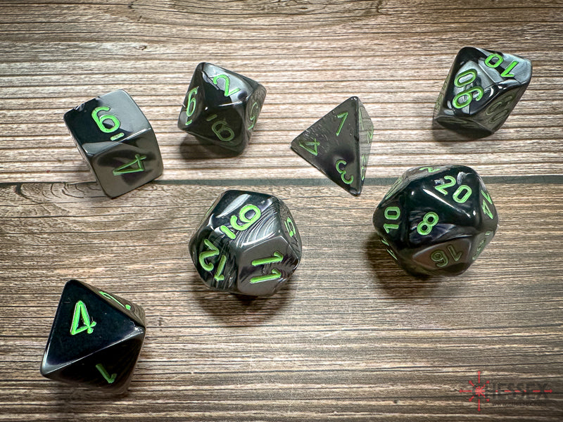 Chessex Gemini 5 Poly Black Grey/Green (7)