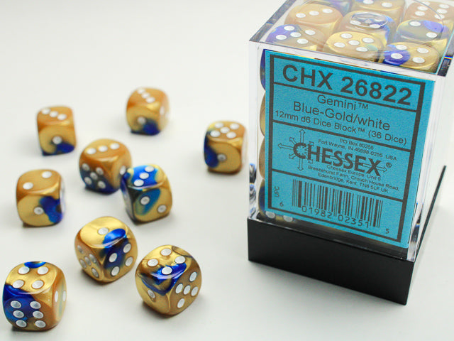 Chessex Gemini 12mm D6 Blue Gold/White (36)