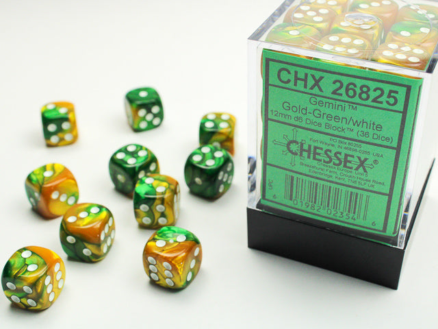 Chessex Gemini 12mm D6 Gold Green/White (36)