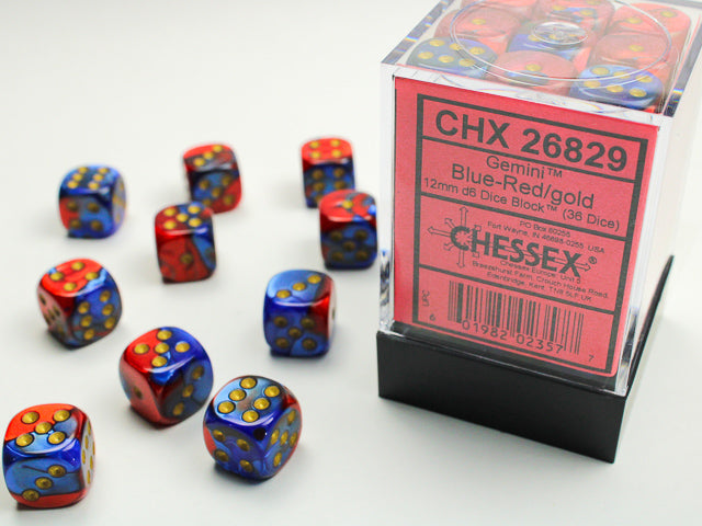 Chessex Gemini 2 12mm D6 Blue Red/Gold (36)