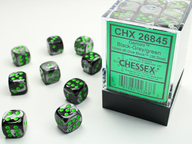 Chessex Gemini 5 12mm D6 Black Gray/Green (36)