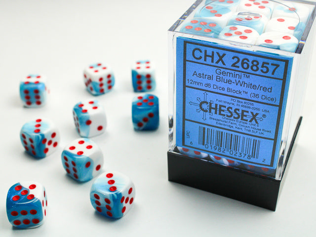 Chessex Gemini 7 12mm D6 Astral Blue/White/Red (36)