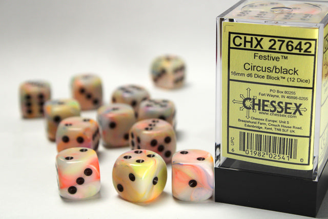 Chessex Dm4 Festive 16mm D6 Circus/Black (12)