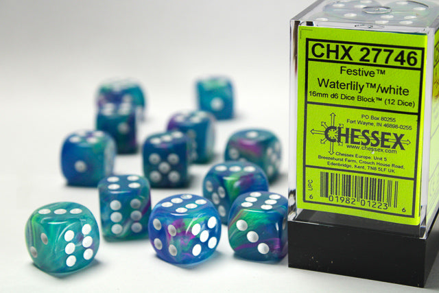 Chessex Dice Menagerie 10 16mm D6 Waterlily/White (12)