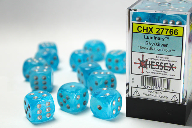 Chessex Dice Menagerie 10 16mm D6 Luminary Sky/Silver (12)