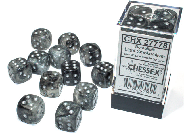 Chessex Borealis 2 16mm D6 Smoke/Silver (12)