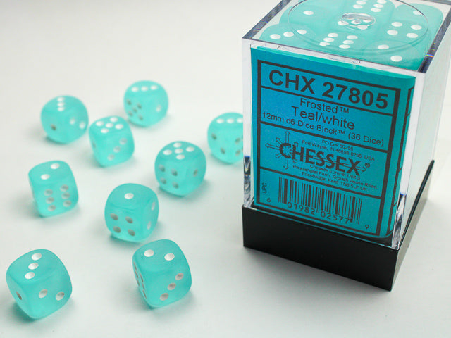 Chessex Frosted 16mm D6 Teal/White Block (12)