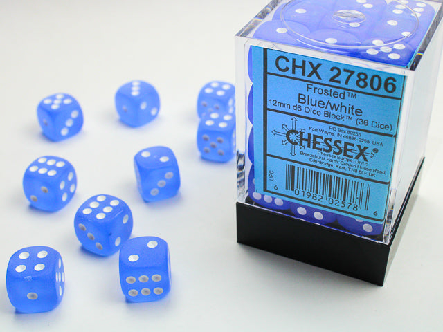 Chessex Frosted 12mm D6 Blue/White (36)