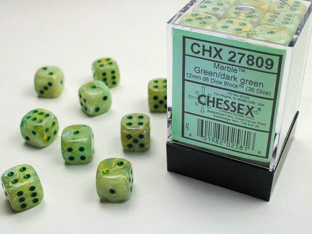 Chessex Dm8 12mm D6 Marble Green/Dark Green (36)