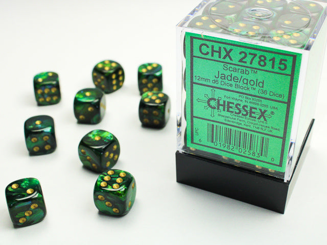 Chessex Scarab 12mm D6 Jade/Gold/Black (36)
