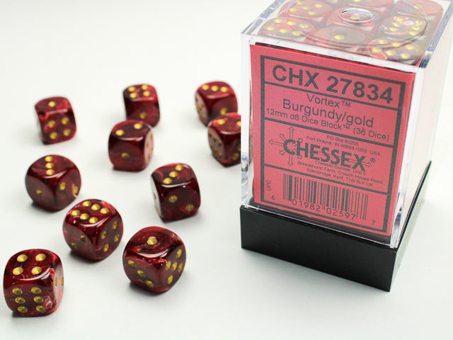 Chessex Vortex 12mm D6 Burgundy/Gold (36)