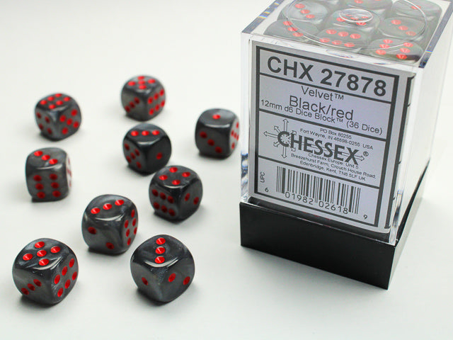 Chessex Velvet 12mm D6 Black/Red (36)