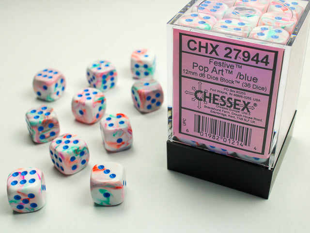 Chessex Dice Menagerie 12mm D6 Festive Pop Art/Blue (36)
