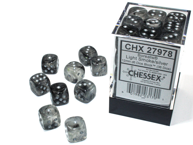 Chessex Borealis 2 12mm D6 Smoke/Silver (36)