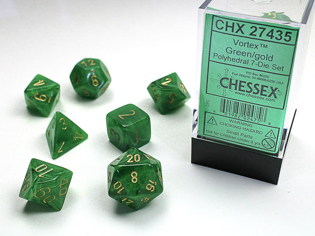 Chessex Vortex Polyhedral Green/Gold (7)