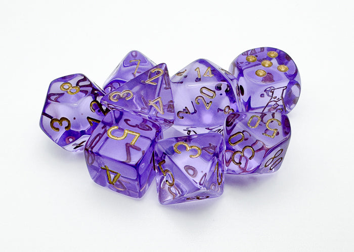 Lab Dice 7 - Translucent Polyhedral Lavender/gold 7-Die Set