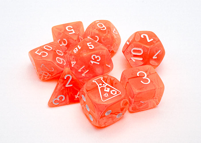 Lab Dice 7 - Translucent Polyhedral Neon Orange/white 7-Die Set