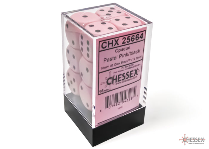Chessex Opaque Poly 16mm D6 Pastel Pink/Black (12)
