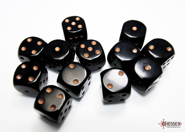 Chessex Opaque 16mm D6 Black/Gold (12)