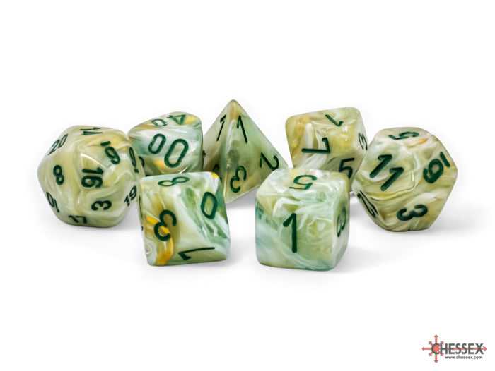 Chessex Marble Mega-Hedral 7 Die Set - Green/Dark Green