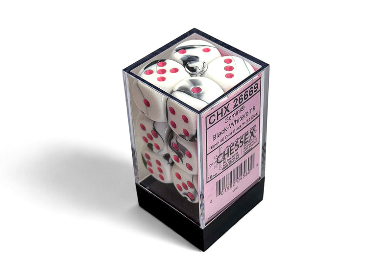 Chessex Gemini 16mm D6 Black-White/Pink (12)