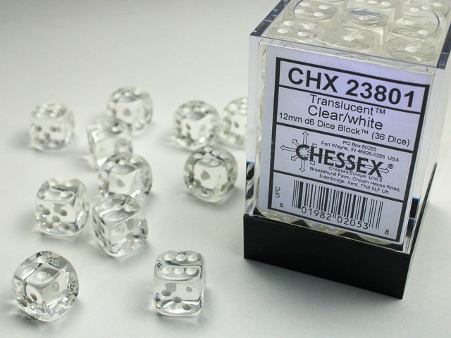 Chessex Translucent 12mm D6 Clear/White (36)
