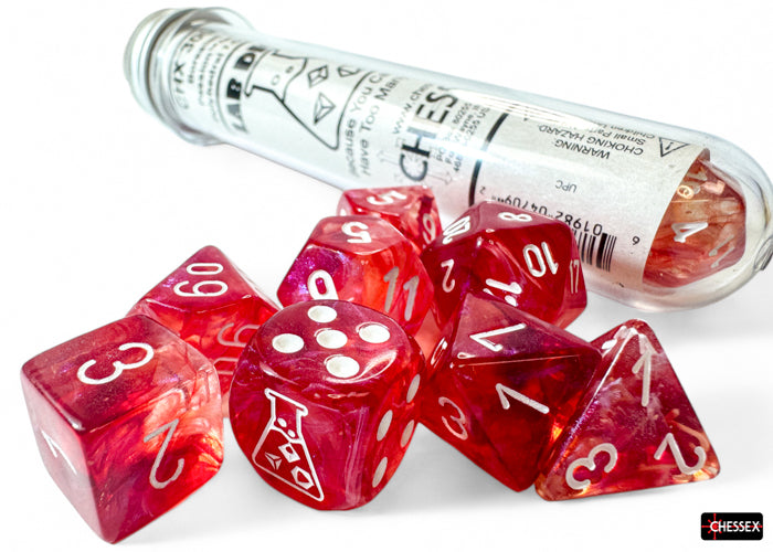 Lab Dice 9 - Borealis Passion/White Luminary Polyhedral 7-Die Set