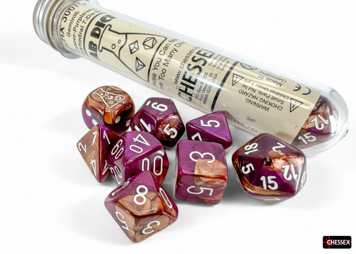 Lab Dice 9 - Gemini Copper-Purple/White Polyhedral 7-Die Set