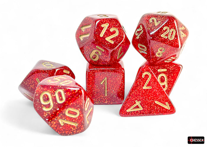 Chessex Glitter Mega-Hedral 7 Die Set - Ruby/Gold