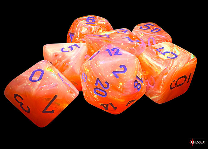 Chessex Festive Mega-Hedral 7 Die Set - Dahlia/White Luminary