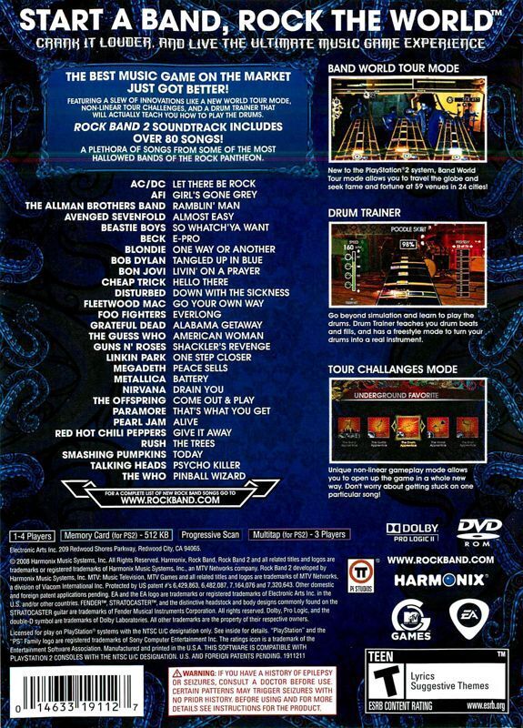 Rock Band 2 Back Cover - Playstation 3 Pre-Played