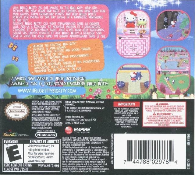 Hello Kitty Big City Dreams Back Cover - Nintendo DS Pre-Played