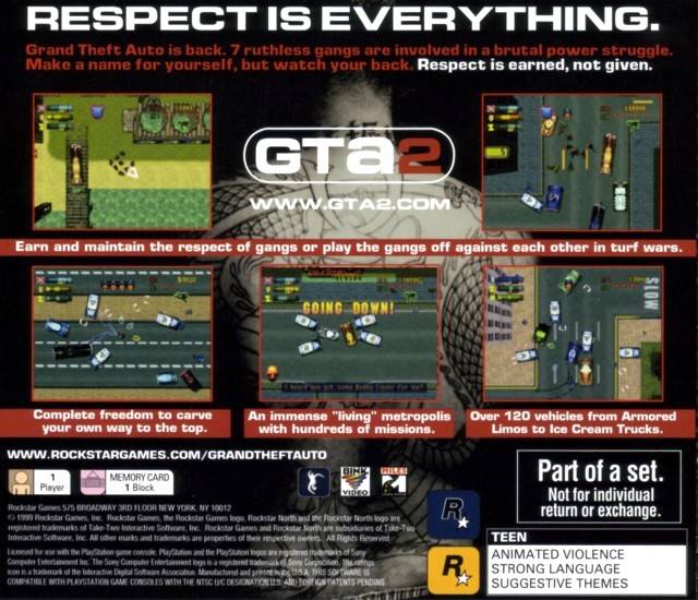 Grand Theft Auto 2 Back Cover - Playstation 1 Pre-Played