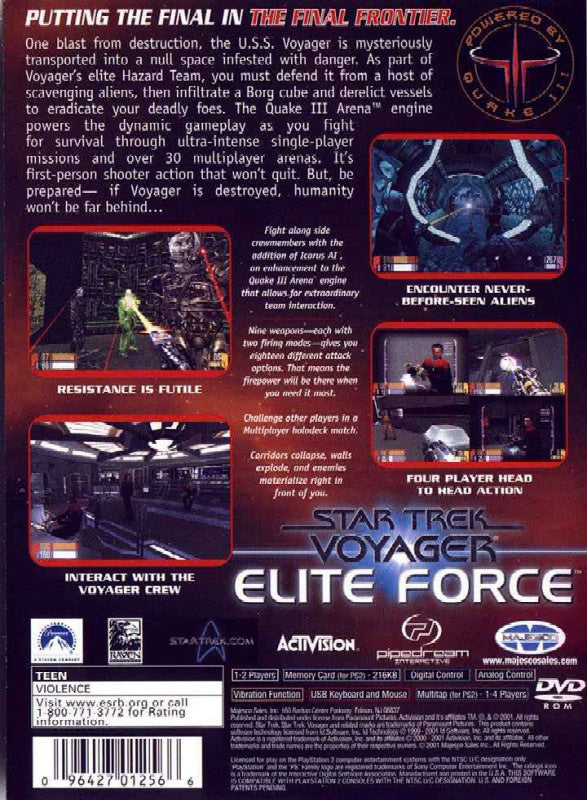 Star Trek Voyager: Elite Force Back Cover - Playstation 2 Pre-Played