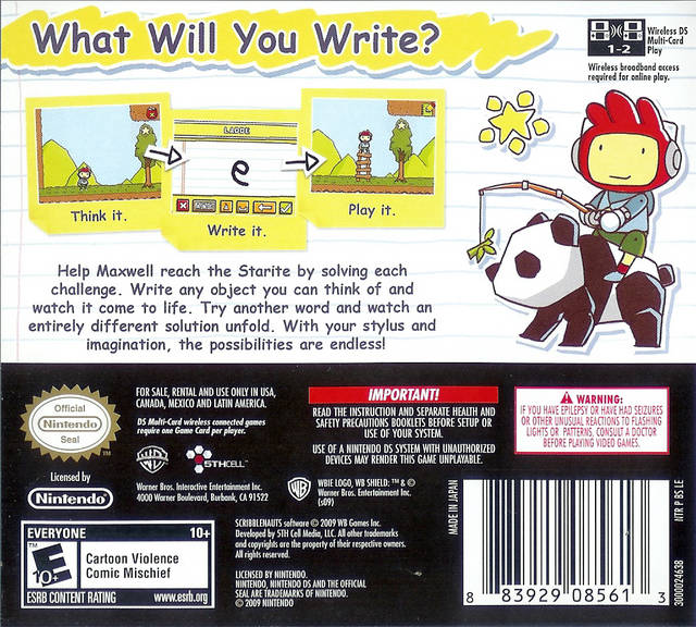 Scribblenauts Back Cover - Nintendo DS Pre-Played