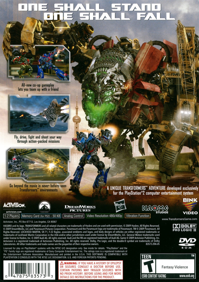 Transformers Revenge of the Fallen Back Cover - Playstation 2 Pre-Played