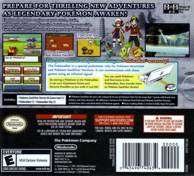 Pokemon SoulSilver (Game Only) Back Cover - Nintendo DS Pre-Played