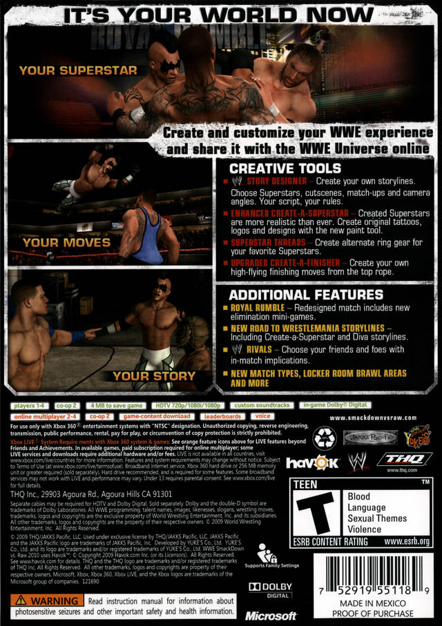 Smackdown VS Raw 2010 Back Cover - Xbox 360 Pre-Played