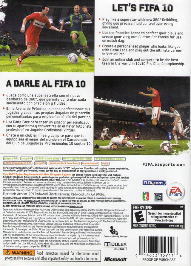 FIFA Soccer 10 Back Cover - Xbox 360 Pre-Played