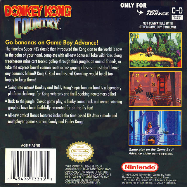 Donkey Kong Country Back Cover - Nintendo Gameboy Advance Pre-Played
